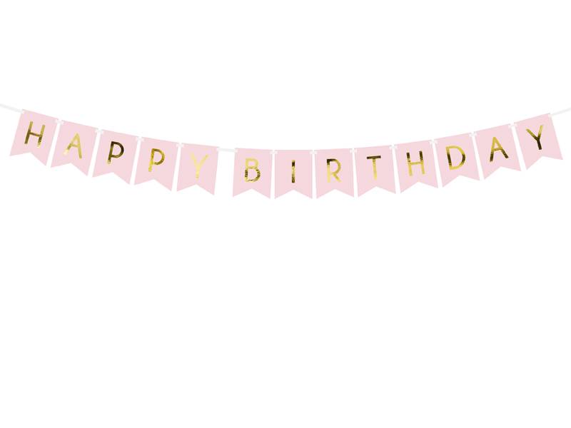 PartyDeco narozeninová girlanda růžová Happy Birthday