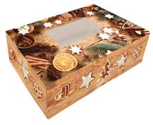 Alvarak vianočné krabice na pečivo Hnedá vzor drevo s perníčkami 26 x 15 x 7 cm