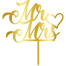 Cesil Beüthető műanyag dekoráció arany Mr & Mrs szívvel