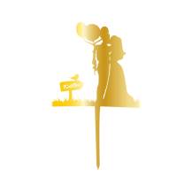 Cesil Pin-on műanyag dekoráció arany Fiatal házasok lufival