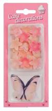 Décorations en papier comestibles Papillons saumon et mini fleurs saumon (30 pcs)