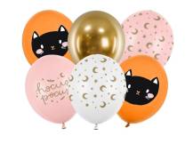 PartyDeco balóniky farebné s halloweenskym motívom Čierna mačka (6 ks)