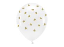 PartyDeco Eco balloons white with gold stars 33 cm (6 pcs)