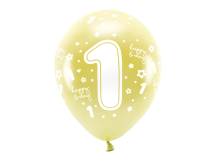 PartyDeco Öko-Luftballons Gold Nummer 1 (6 Stk.)