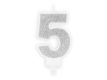 PartyDeco candle small silver number 5