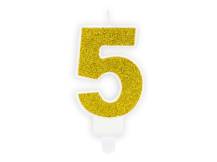 PartyDeco candle small golden number 5