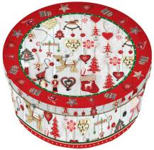 Small round tin can Wood pattern with Christmas motifs 17 cm