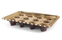 Golden plastic tray for desserts in cups with a lid (for 12 pcs.)