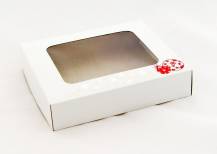 Szaloncukor doboz fehér, háromszínű dombornyomással (18 x 15 x 3,7 cm)