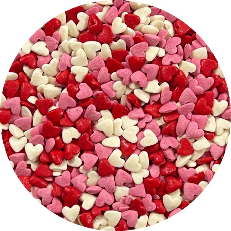4Cake Cukrová srdíčka bílá, růžová a červená (80 g)
