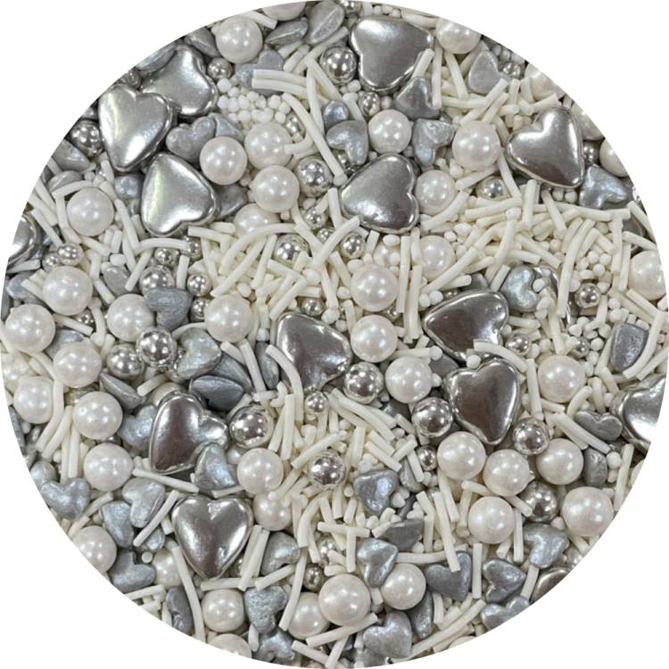 4Cake Cukrové zdobení bílé a stříbrné Silver Wedding Cocktail (80 g)