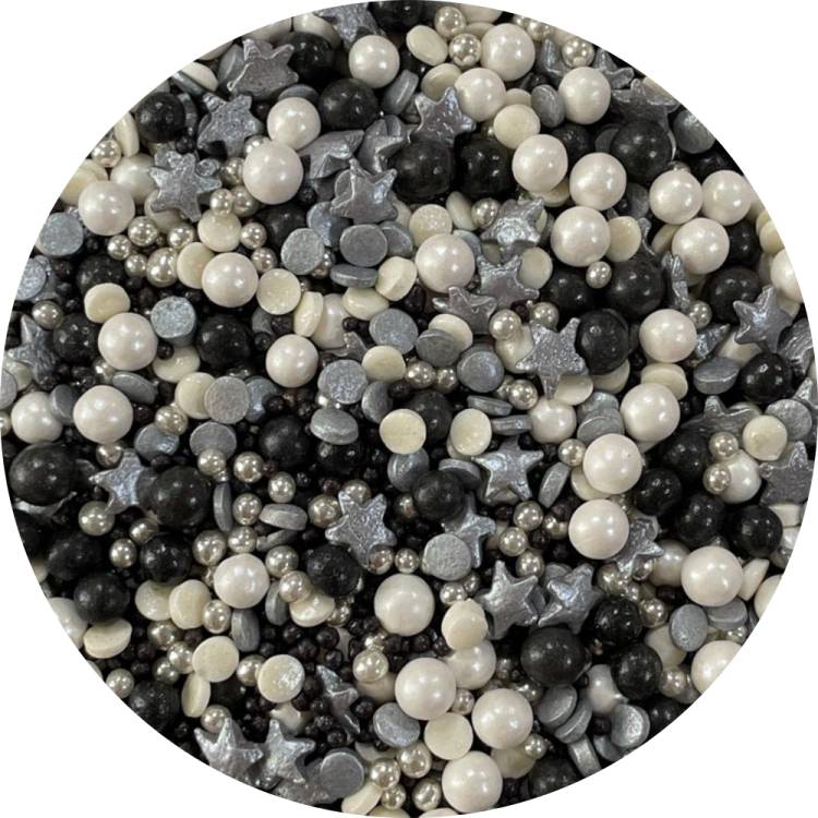 4Cake Cukrové zdobení bílé, stříbrné a černé Starry Night (90 g)