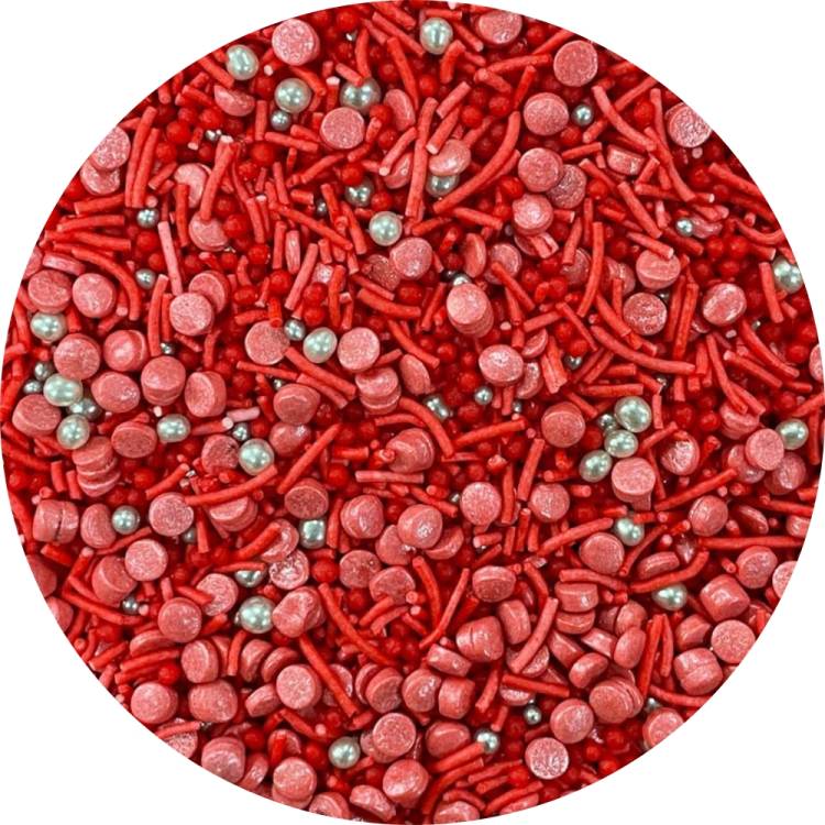 4Cake Cukrové zdobení stříbrné a červené Red Cocktail (80 g)