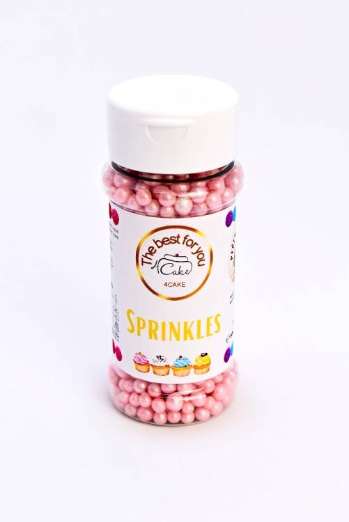 4Cake Cukrovo-rýžové perly růžové perleťové 5 mm (60 g)