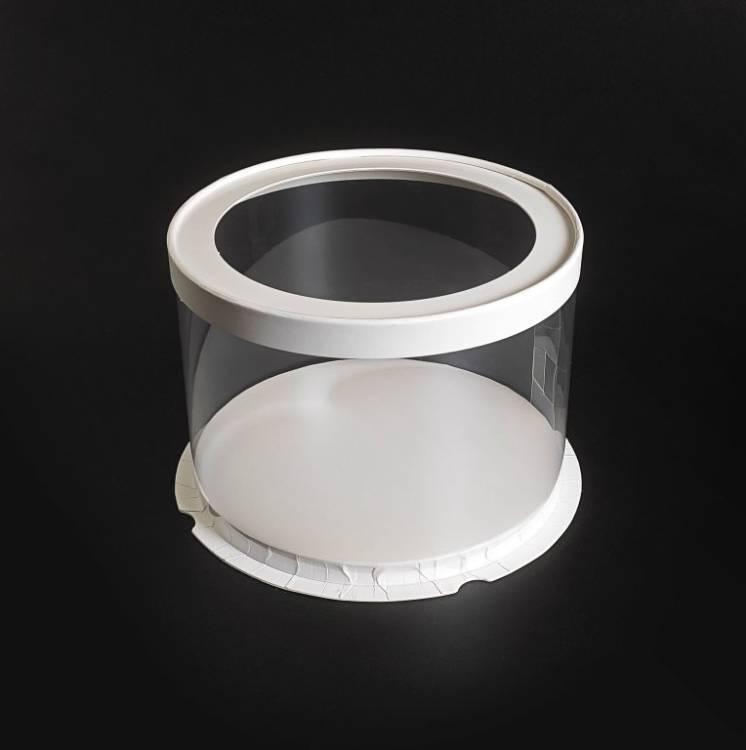 4Cake Plastový kulatý box s průhledným víkem na dorty bílý (22,5 x 16 cm)