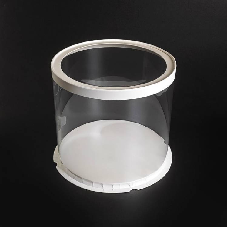 4Cake Plastový kulatý box s průhledným víkem na dorty bílý (22,5 x 23 cm)