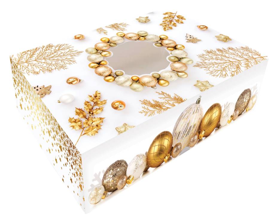 Alvarak vánoční krabice na cukroví Bílá s ozdobami 23 x 15 x 5 cm