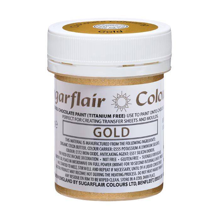 Barva na kreslení na bázi kakaového másla Sugarflair Gold (35 g) Bez E171