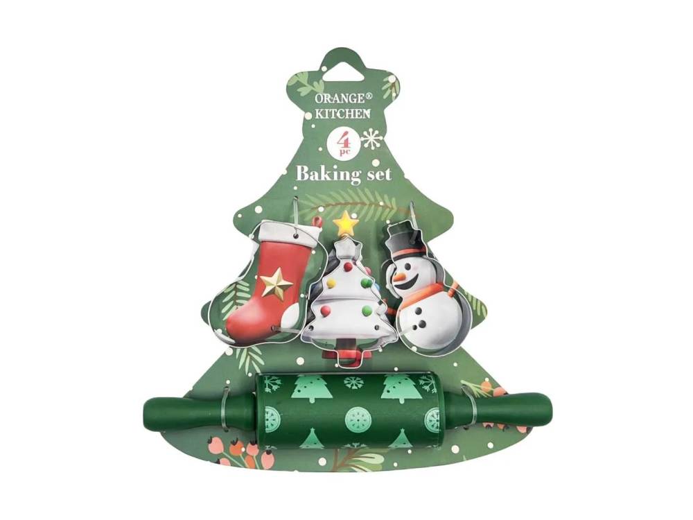 Cukrářská sada vykrajovátek a válečku zelená s vánočním motivem (4 ks)