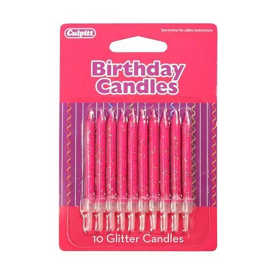Culpitt svíčky sytě růžové s glitry (10 ks)