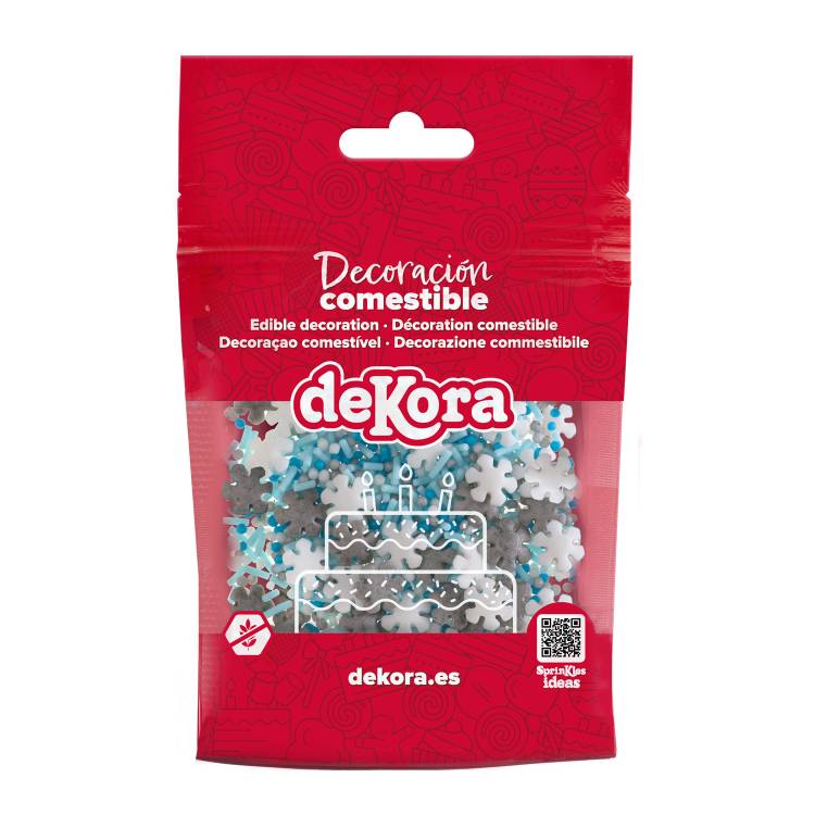 Dekora cukrové zdobení Sněhové vločky bílé a stříbrné (100 g)