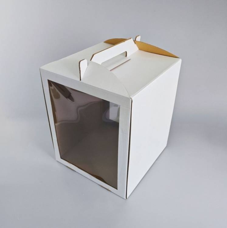 Dortová krabice CINDY pevná bílá se dvěma okny a úchytem (30 x 30 x 35 cm)