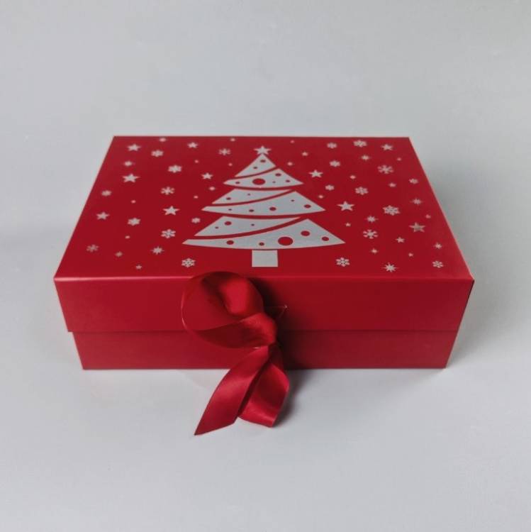 Elegantní dárková krabice červená s magnetem a stuhou (28 x 21 x 9,5 cm)