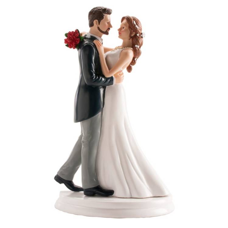 Figurka Tančící novomanželé s květinou (nevěsta s dlouhými vlasy) 19 cm