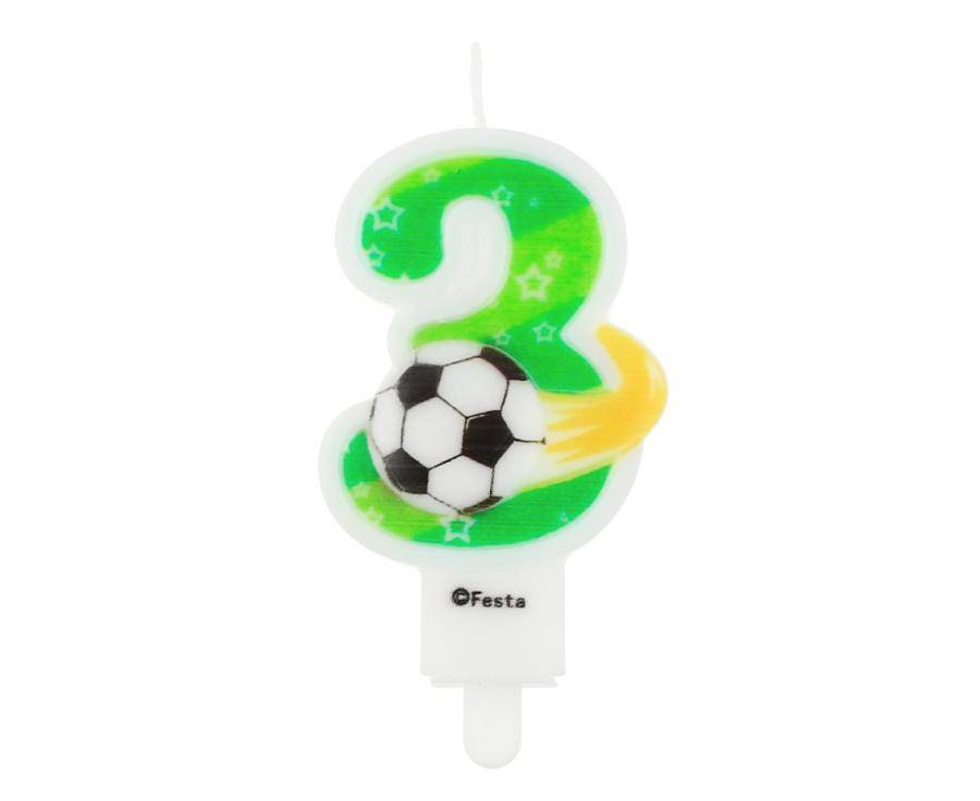 Godan svíčka zelená s fotbalovým míčem číslo 3