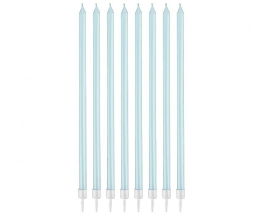 Godan svíčky dlouhé světle modré perleťové (8 ks)