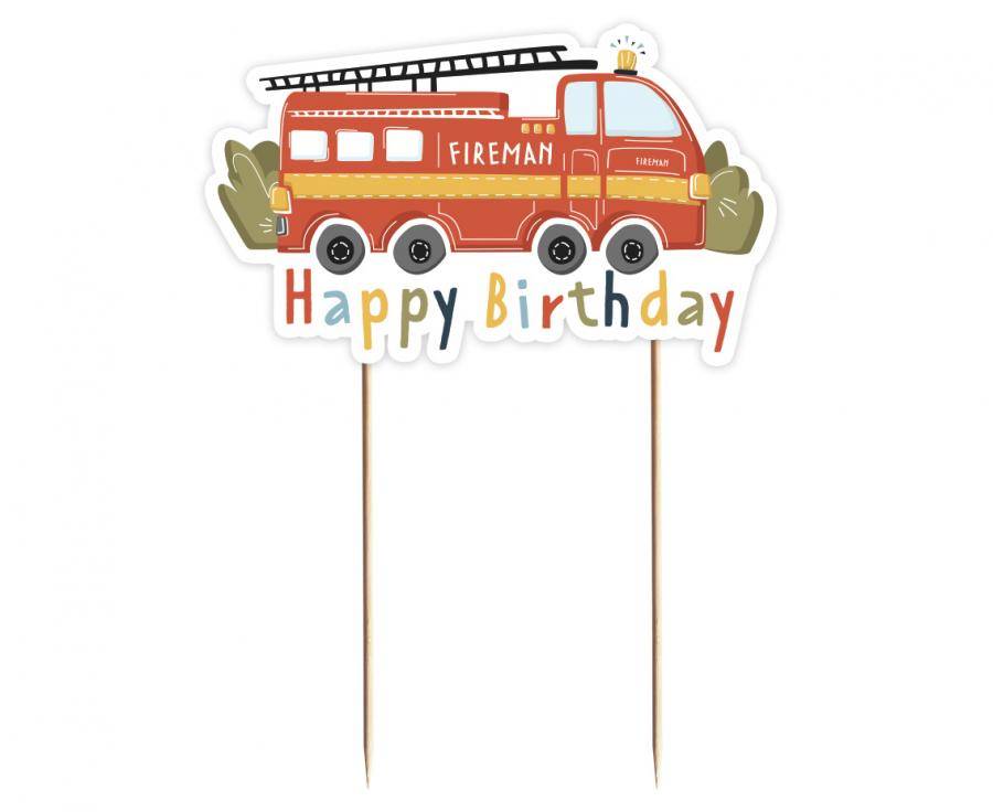 Godan zapichovací dekorace Happy Birthday s hasičským autem