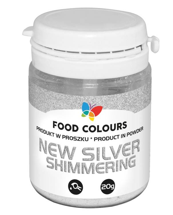 Jedlá prachová perleťová barva Food Colours New Silver (20 g) Stříbrná