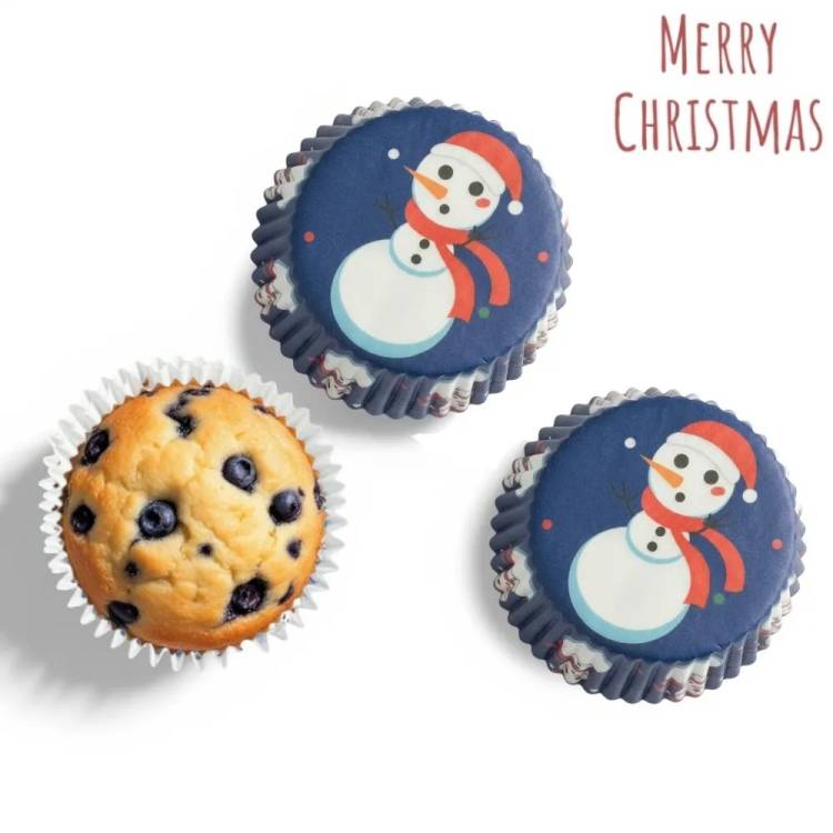 Košíčky na muffiny tmavě modré s vánočními motivy (75 ks)