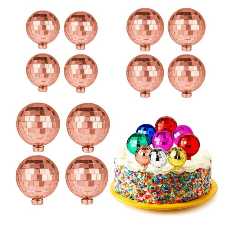 Nejedlá dekorace Disko koule růžovo-zlaté různé velikosti (12 ks)