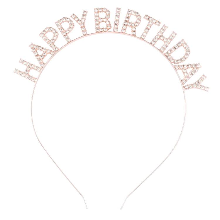 Nejedlá dekorace kovová Čelenka růžovo-zlatá Happy Birthday