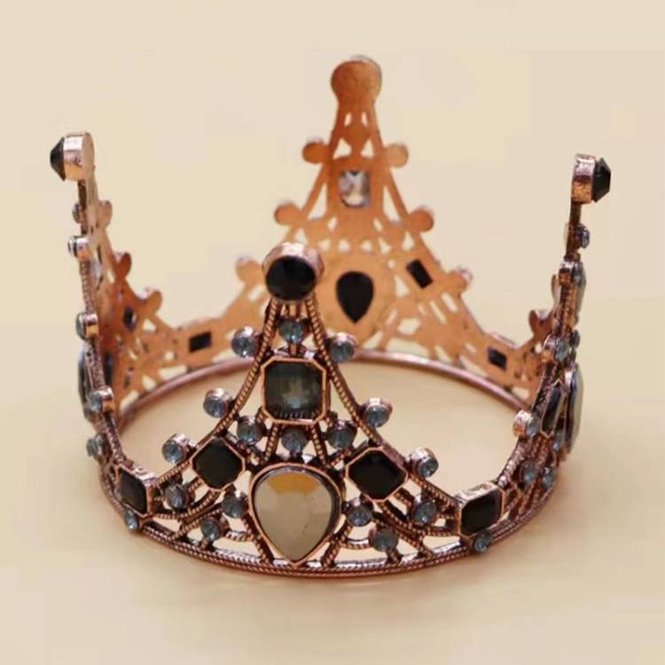 Nejedlá dekorace kovová Koruna růžovo-zlatá s černými kameny
