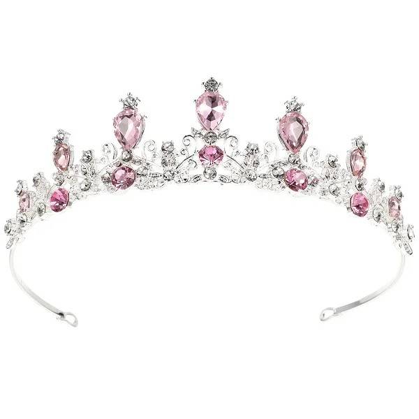 Nejedlá dekorace kovová Koruna stříbrná s růžovými kameny