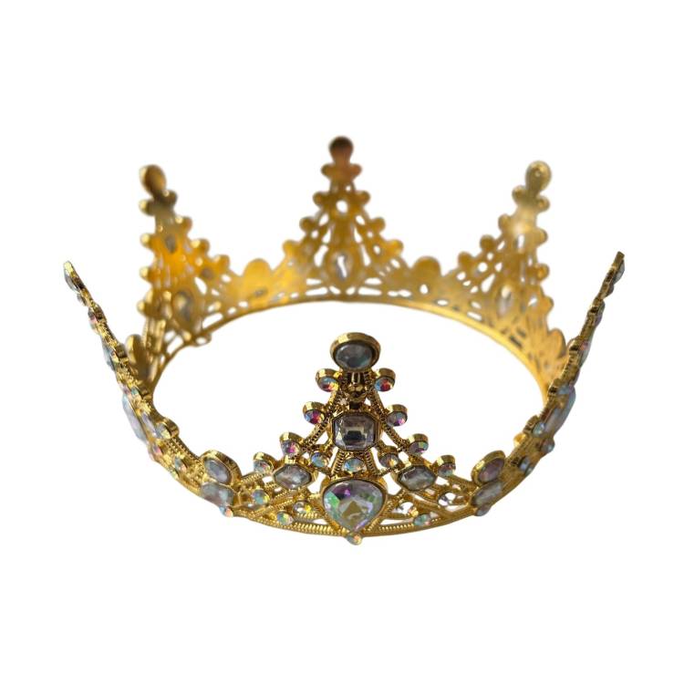 Nejedlá dekorace kovová Koruna zlatá s duhovými kameny