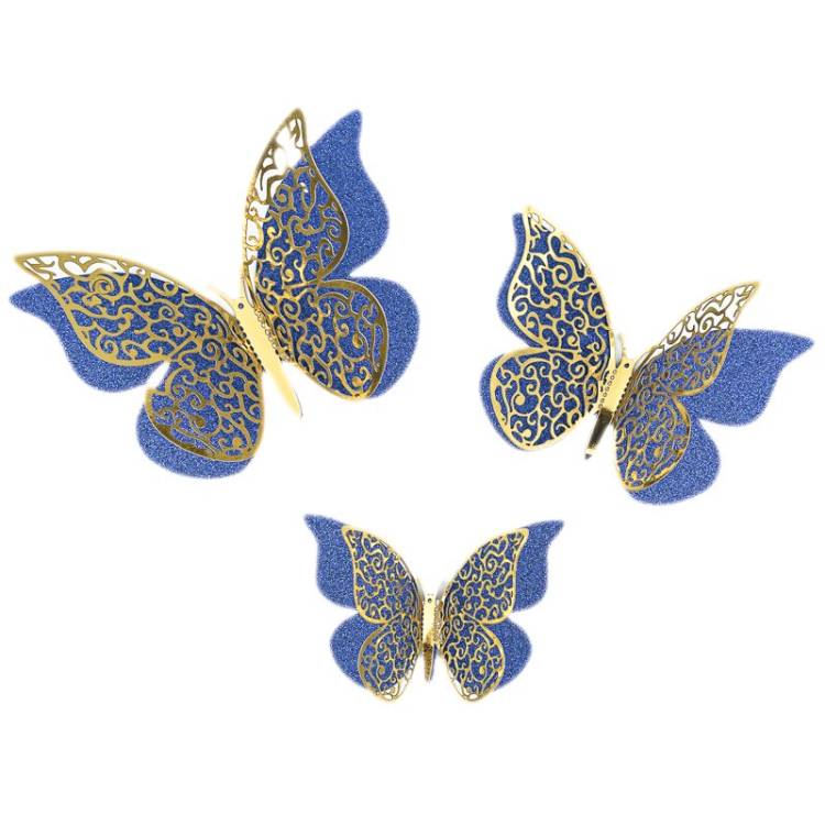 Nejedlá dekorace modro-zlatá Motýlci (12 ks)