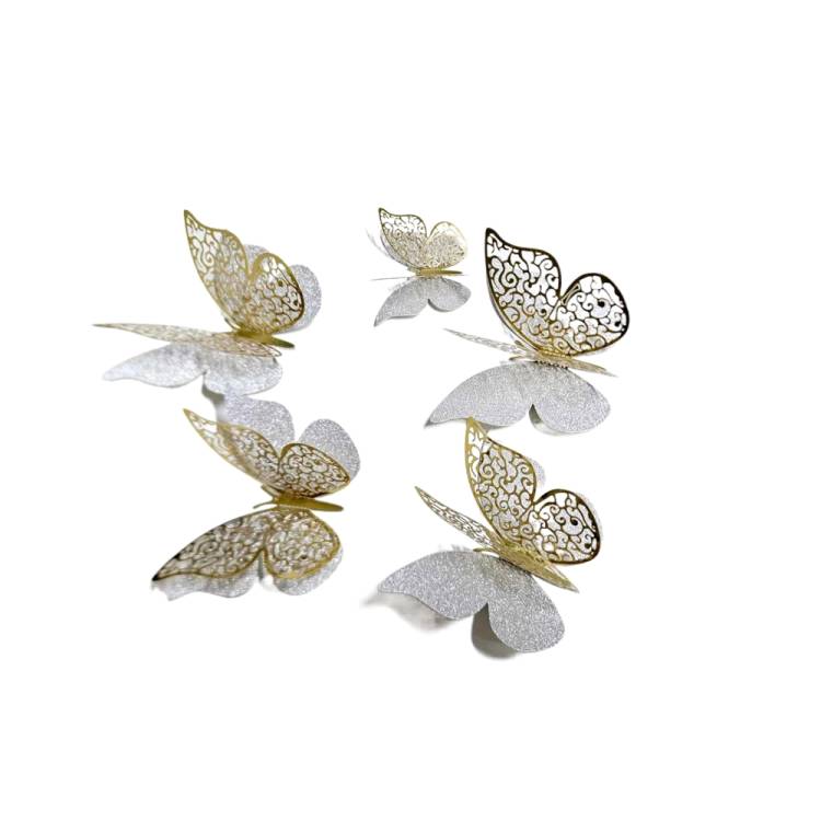 Nejedlá dekorace stříbrno-zlatá Motýlci (12 ks)