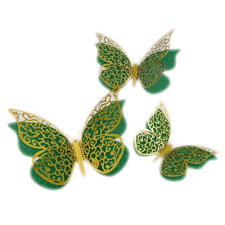 Nejedlá dekorace zeleno-zlatá Motýlci (12 ks)
