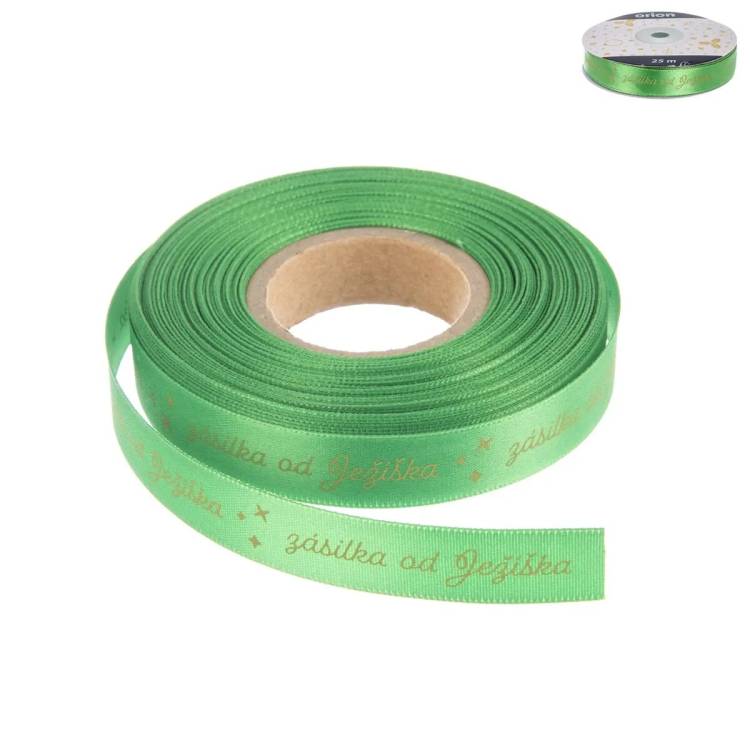 Orion Vánoční stuha zelená Zásilka od Ježíška 15 mm x 25 m (1 ks)
