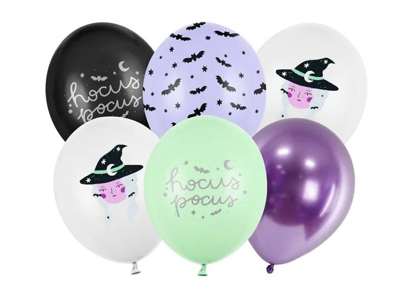 PartyDeco balónky barevné s halloweenským motivem Čarodějnice (6 ks)