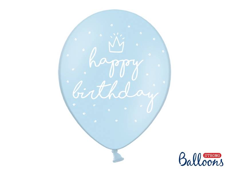 PartyDeco balónky světle modré Happy Birthday (6 ks)
