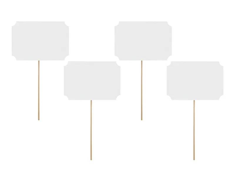 PartyDeco Bílé kartičky na špejli (4 ks)