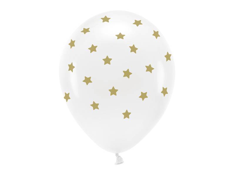 PartyDeco Eco balónky bílé se zlatými hvězdičkami 33 cm (6 ks)