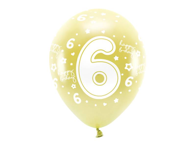 PartyDeco Eco balónky zlaté číslo 6 (6 ks)