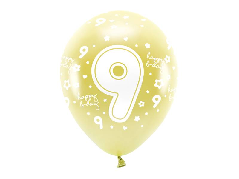 PartyDeco Eco balónky zlaté číslo 9 (6 ks)