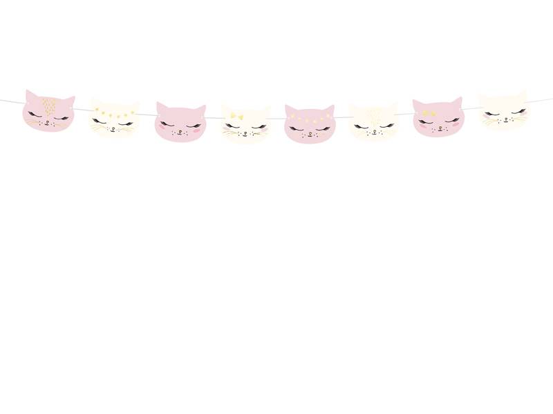 PartyDeco girlanda bílo-růžová Kočky