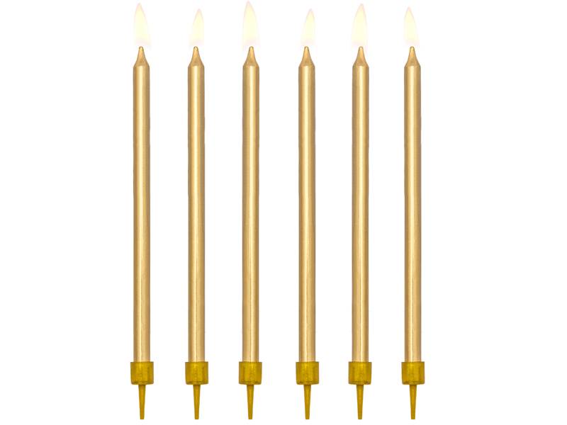 PartyDeco svíčky dlouhé zlaté (12 ks)